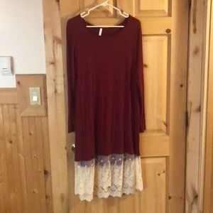 Red dress with lace bottom